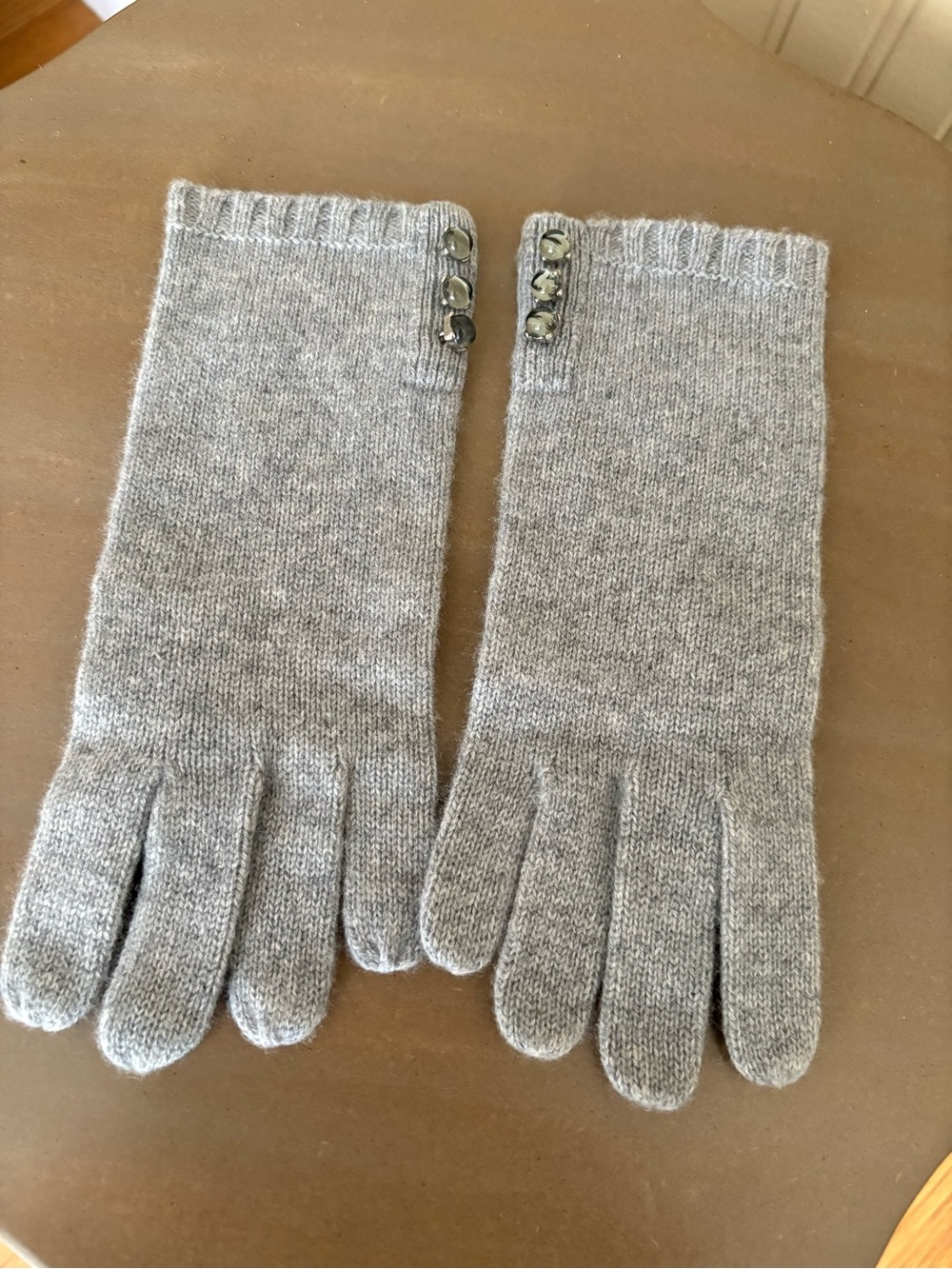 Cozy Knit Gray Button Accent Gloves